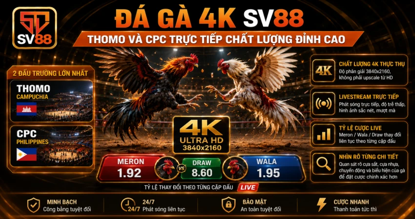 Đá Gà 4K SV88 – Thomo Và CPC Trực Tiếp Chất Lượng Đỉnh Cao